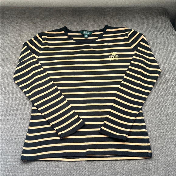 Ralph Lauren Tops - Ralph Lauren Black and Tan Striped Blouse
